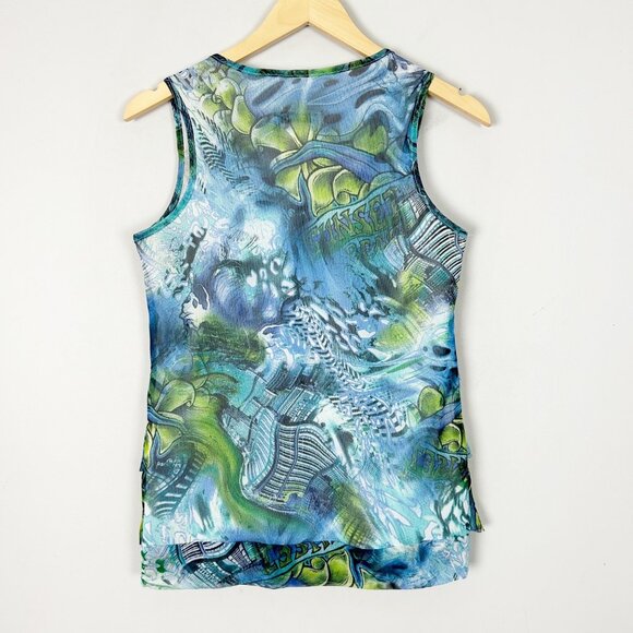 Y2K Zoe Mesh Tiered Ruffle Tank Top Graphic Print Size Small Women's - Picture 3 of 4